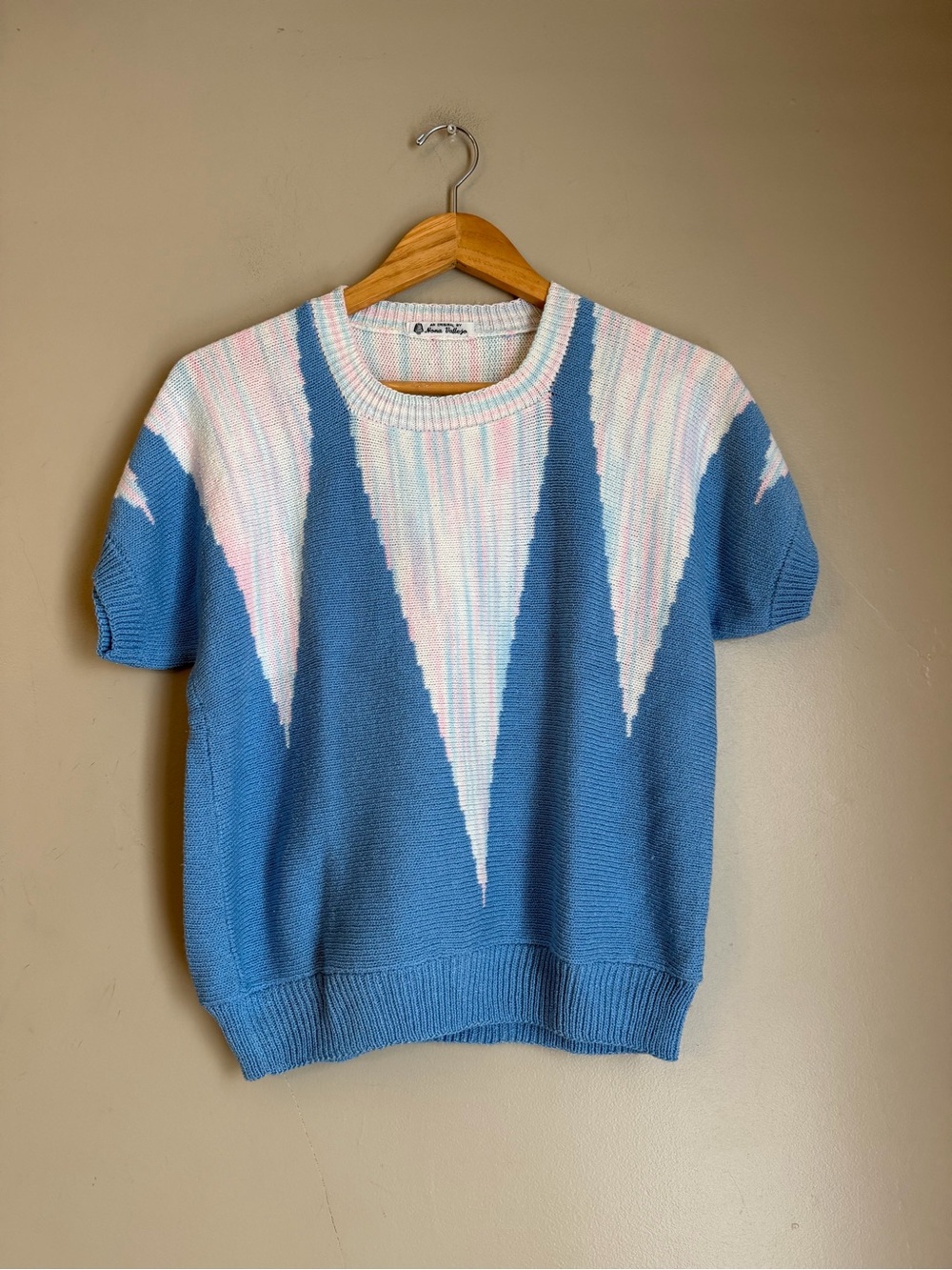 Vintage Sweater 80s 90s Short Sleeve Blue Pastel Handmade Sz Medium?